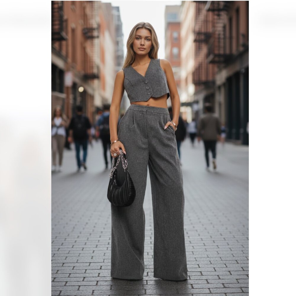 NWT ASOS vest jumpsuit Gray One -Piece Vest & Wide Leg Pants